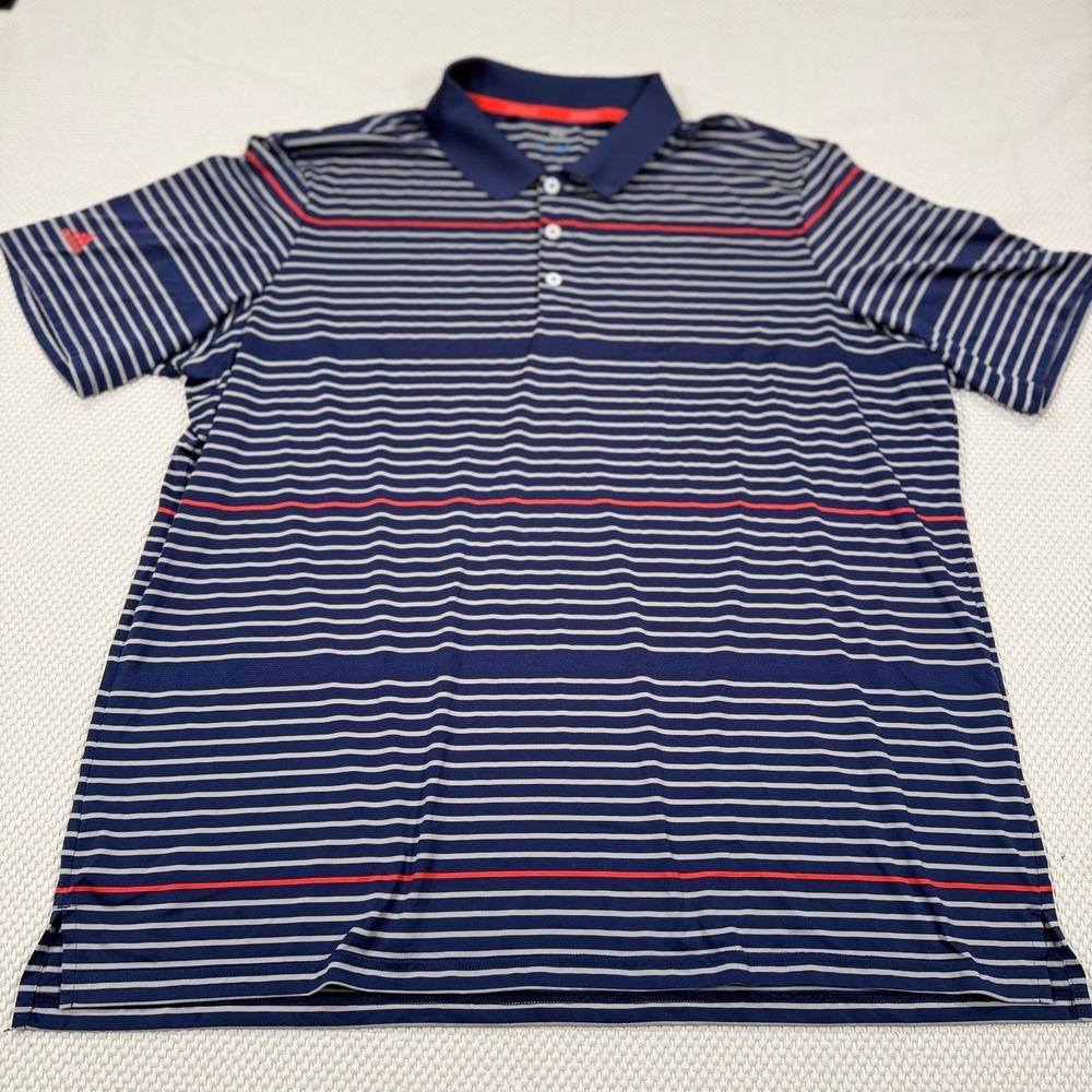 Adidas ClimaCool Golf Polo Men's 2XL Navy White Red Striped Performance Shirt